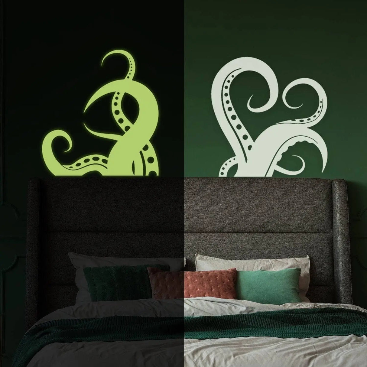 Glow in Dark Octopus Tentacle Vinyl Wall Art Sticker - Night Glowing Bathroom Squid Kraken Decor Decal - Realistic Luminescent Light Ghost - 118 x 51
