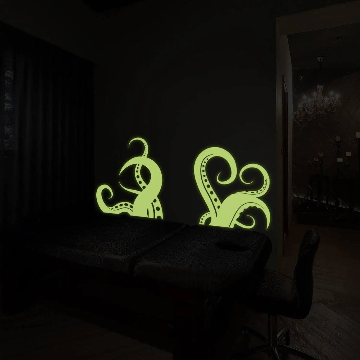 Glow In Dark Octopus Tentacle Vinyl Wall Art Sticker - Night Glowing Bathroom Squid Kraken Decor Decal - Realistic Luminescent Light Ghost - Decords