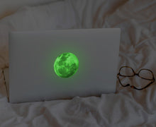 Load image into Gallery viewer, Glow in The Dark Laptop Vinyl Decal - Glowing Full Moon Sticker - NASA Nerd Moon Neon Green Light Stickers - Luminous Lunar Shine Decals - Decords
