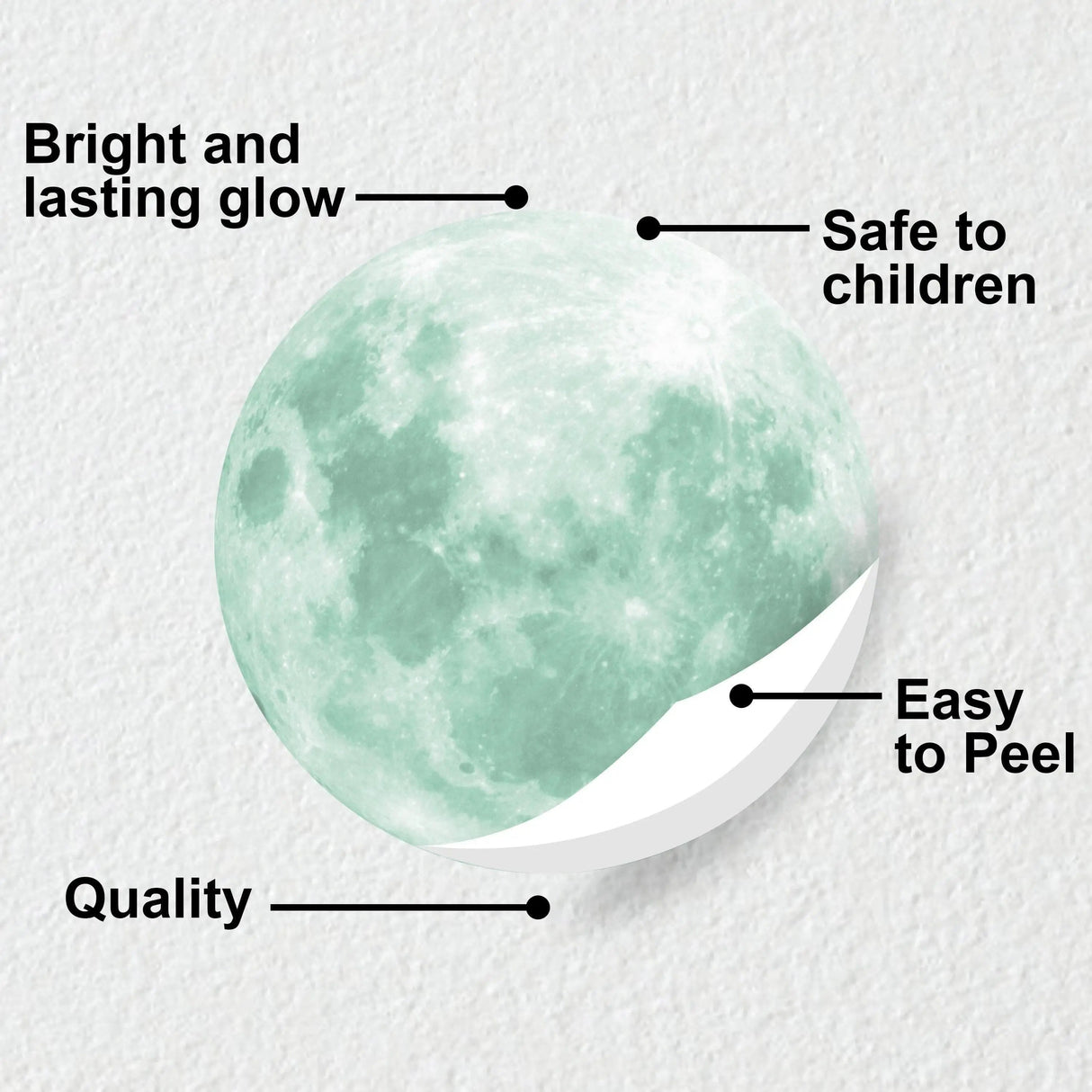 Glow In The Dark Moon Wall Sticker - Glowing Ceiling Decal For Kid Room Bedroom The Light Decor - 3d Large Vinyl Full Night Decoration Art - Decords