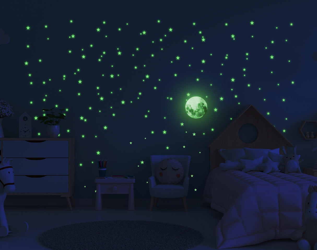 Glow In The Dark Stars Stickers - The Glowing Moon Decal For Nursery Kid Room Ceiling And Wall - Night Light Fluorescent Stick On Bedroom - Decords