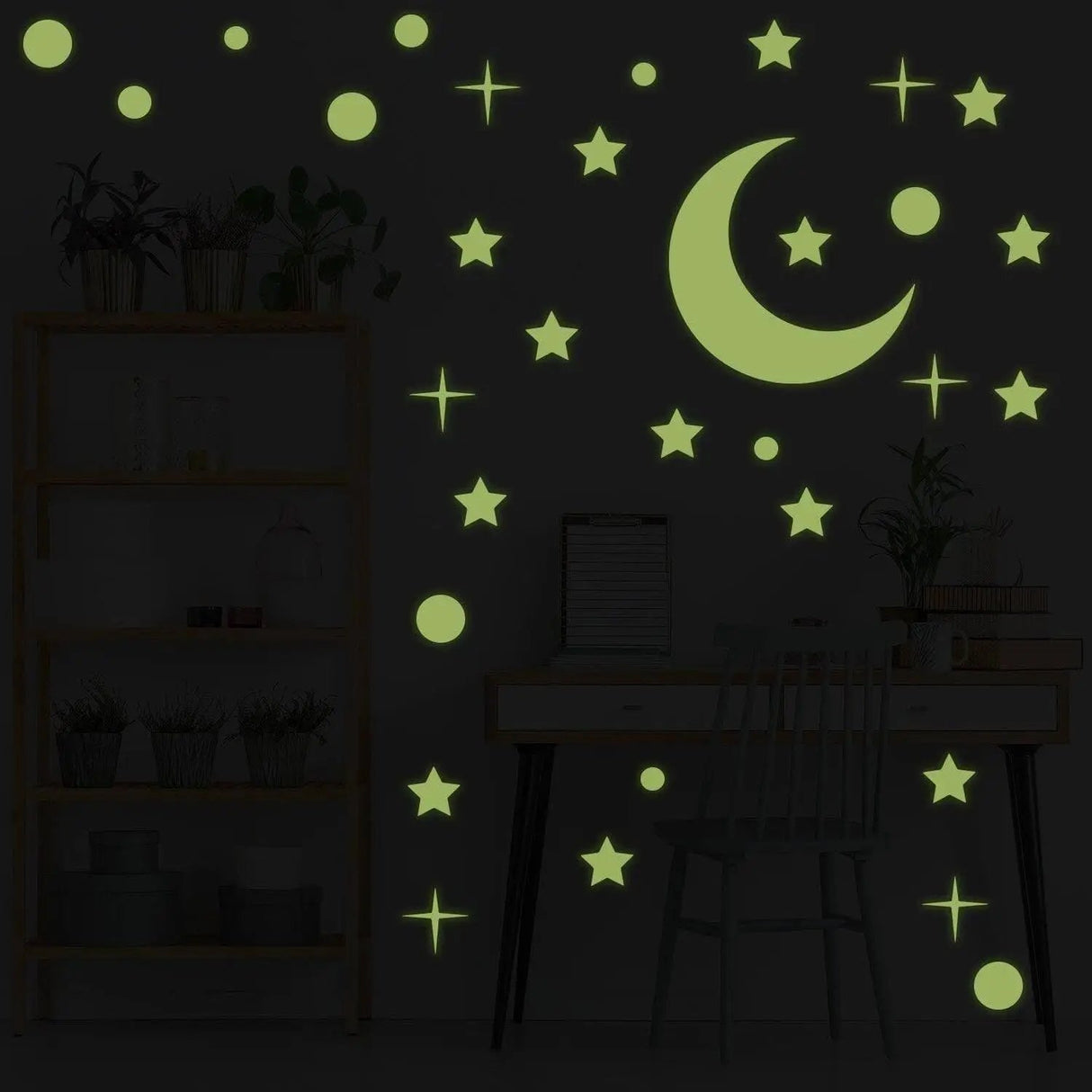 Glowing Ceiling Stickers- Starry Sky Wall Decal - Glow in the Dark Stars Crescent Sticker - Moonlight Luminescent Mural + Free Decal Gift! - Decords