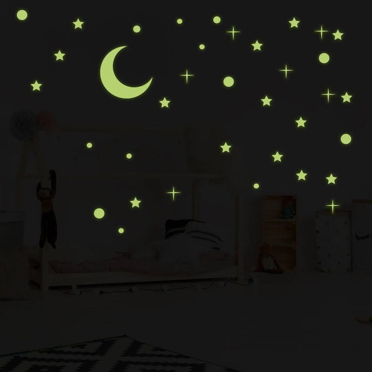 Glowing Ceiling Stickers- Starry Sky Wall Decal - Glow in the Dark Stars Crescent Sticker - Moonlight Luminescent Mural + Free Decal Gift! - Decords