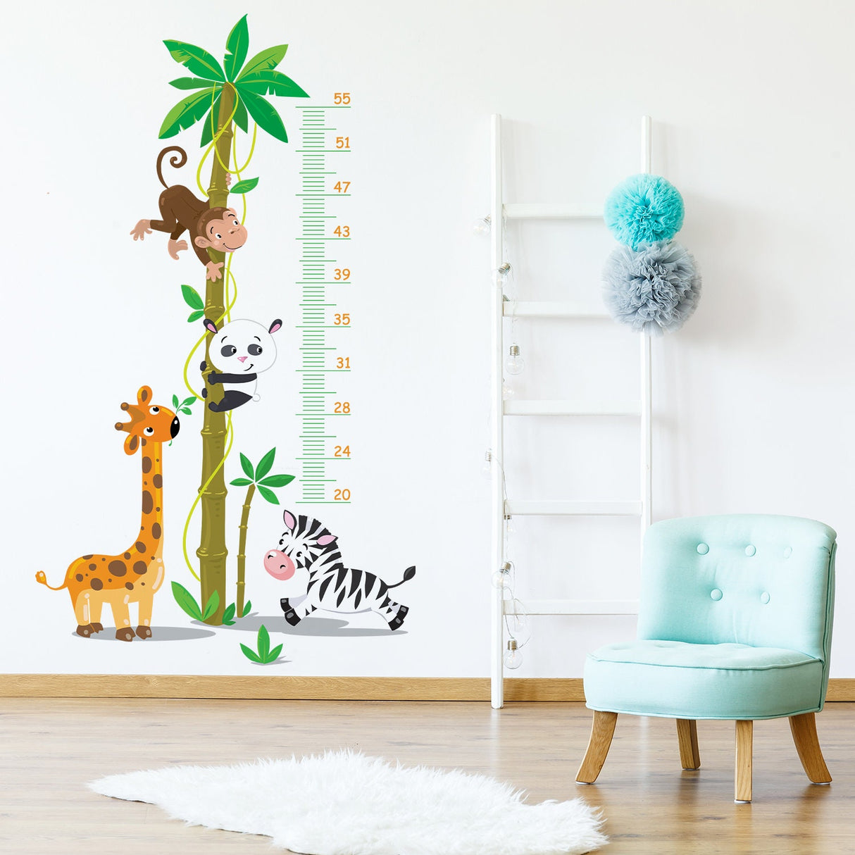 Chart Height Growth Wall Art Sticker - Nursery Kid Measurement Ruler Vinyl Decal - Giraffe Bedroom Children Tree Room Child Measuring