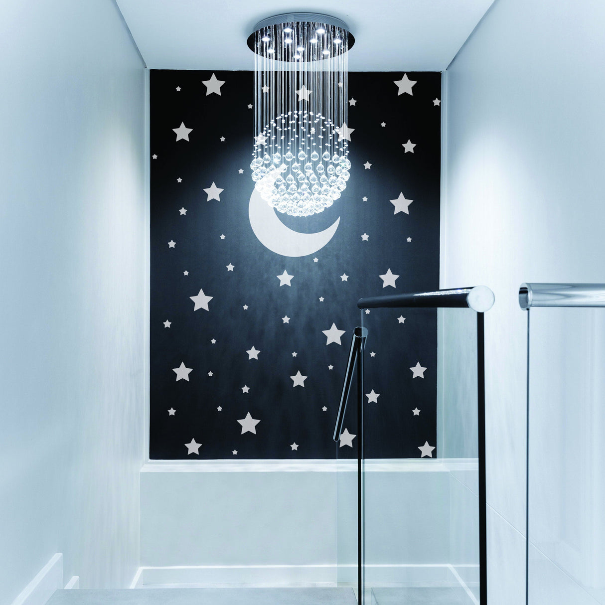 White Stars and Moon Wall Stickers for Kids Room | Nursery Night Sky Crescent Decal Set
