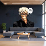 Wise Thinking Monkey Sticker - DJ Chimp in Headphones Wall Decal - Customizable Speech Bubble Art Vinyl for Boys' Room and Music Enthusiasts
