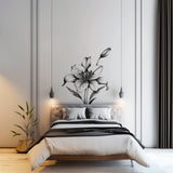 Elegant Monochrome Lily Flower Wall Decal - Stylish Black and White Floral Art Sticker for Bedroom Decor