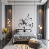 Classic Black and White Lily Bloom Wall Sticker - Elegant Floral Bedroom Wall Decal Decor - Peel and Stick Art Above the Bed Sticker