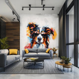 Bright Australian Shepherd Wearing Shades Wall Decal - Cheerful Watercolor Dog in Glasses Sticker - Colorful Whimsical Pet Wall Mural Art