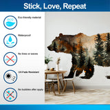 Autumn Forest Bear Silhouette Wall Sticker - Majestic Woodland Scene Bruin Nature Vinyl Decal for Rustic Home Decor - Brown Bear Decal