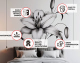 Classic Black and White Lily Bloom Wall Sticker - Elegant Floral Bedroom Wall Decal Decor - Peel and Stick Art Above the Bed Sticker