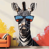 Funky Zebra with Sunglasses Wall Decal - Vibrant Modern Animal Art Sticker for Home Decor - Easy-to-Apply & Repositionable Safari Animal Art