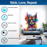 Vibrant Maine Coon Cat Wall Sticker with Sunglasses | Colorful Modern Kitten Art Decal | Artistic Kitty Decor | Unique Cat Lover Gift Idea - Decords