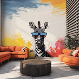 Funky Zebra with Sunglasses Wall Decal - Vibrant Modern Animal Art Sticker for Home Decor - Easy-to-Apply & Repositionable Safari Animal Art