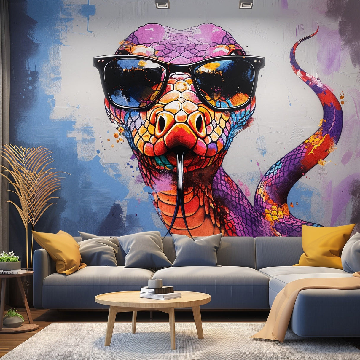 Vibrant Purple Snake with Glasses Wall Decal - Scary Snake Sticker & Decals for Room Decor - Decords