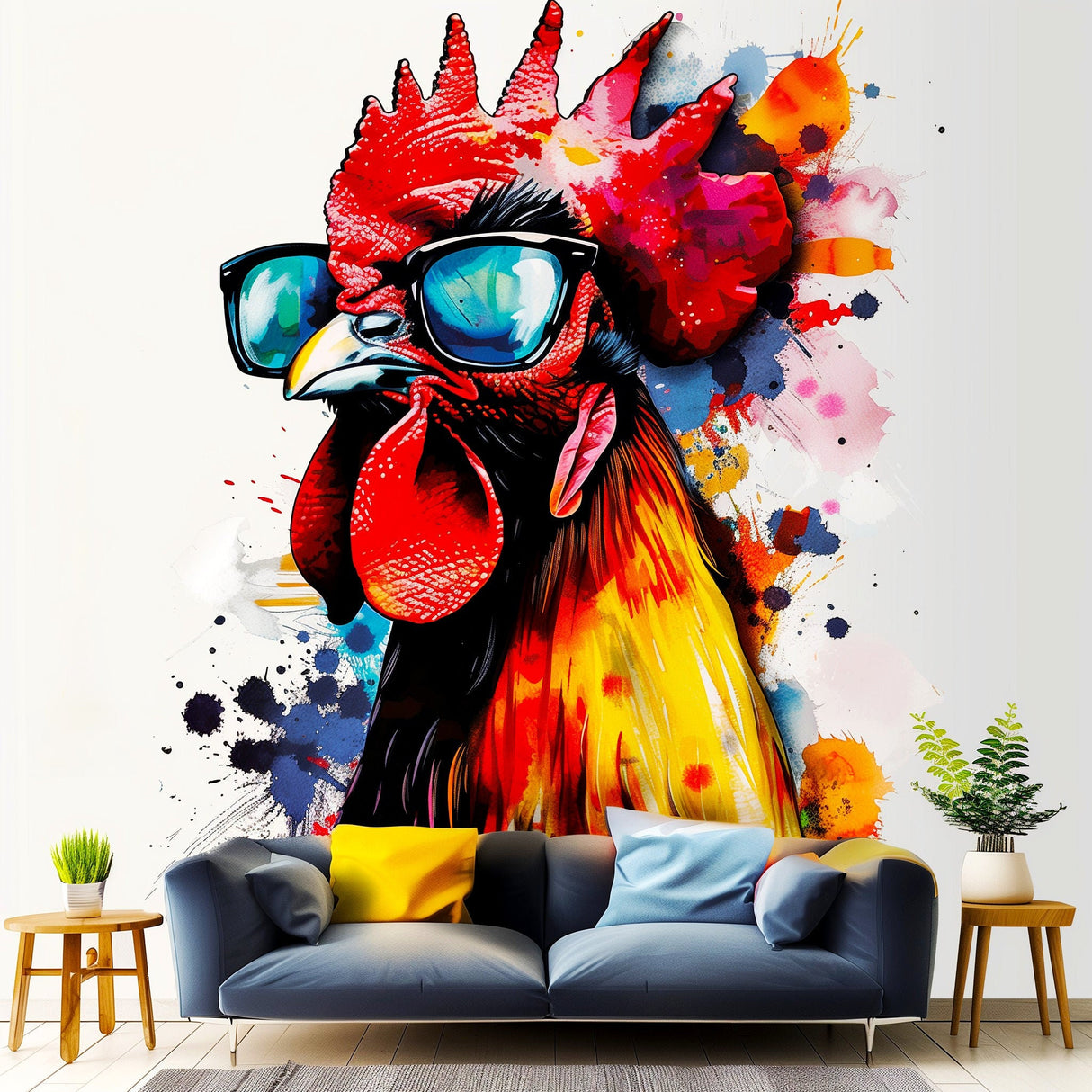 Vibrant Watercolor Chicken Art Sticker Decals - Charming Poultry with Glasses - Easy-to-Apply Repositionable Room Decor for Kids Adults