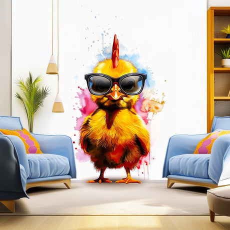 Charming Baby Chicken with Glasses Wall Decal - Vibrant Watercolor Chick Sticker - Easy-to-Apply Repositionable Decals - Kid Room Decor