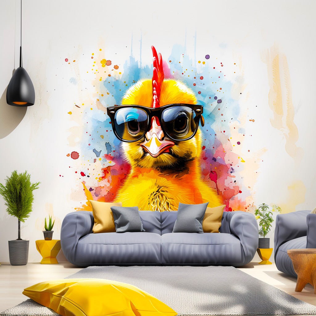 Cute Baby Chicken with Glasses Wall Decal - Vibrant Watercolor Chick Sticker - Decords