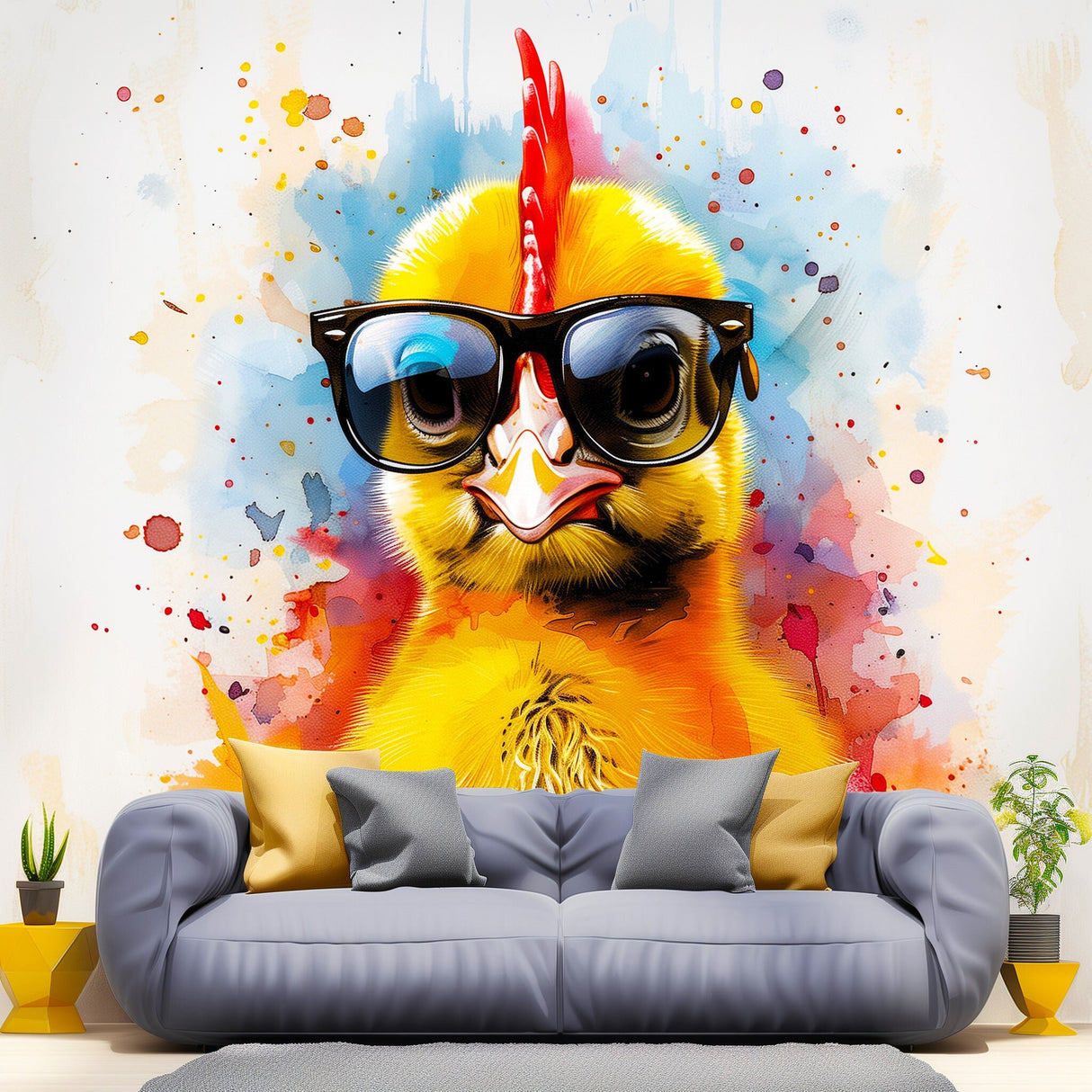 Cute Baby Chicken with Glasses Wall Decal - Vibrant Watercolor Chick Sticker - Decords