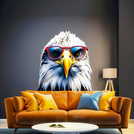 Wise Bald Eagle with Glasses Wall Decal - Vibrant Watercolor Bird Sticker - Easy-to-Apply Eagle Decals - Room Decor for Kids and Adults