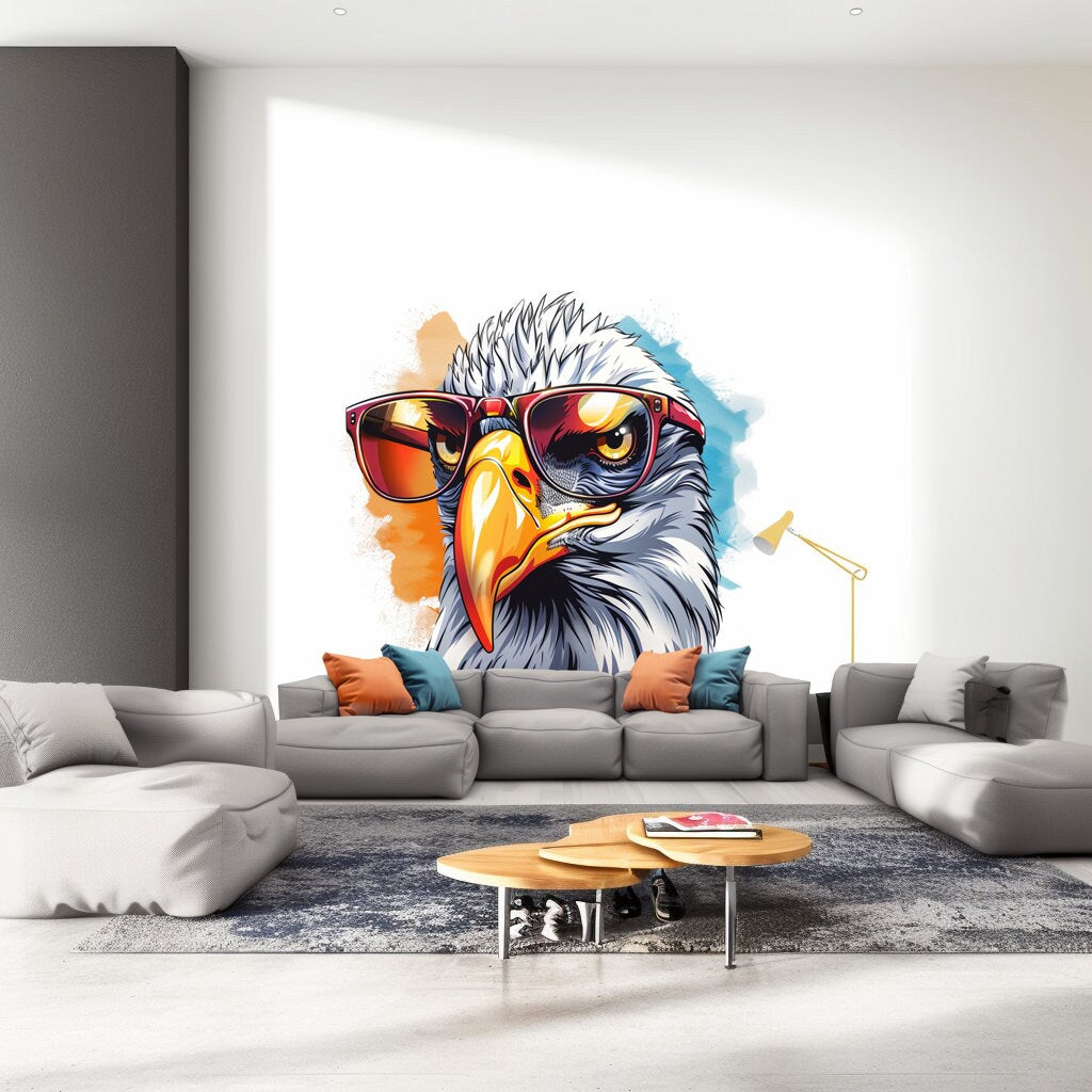 Vibrant Watercolor Bald Eagle with Glasses Wall Decal - Colorful Bird Sticker - Easy-to-Apply Eagle Wall Art - Room Decor Decals for Homes