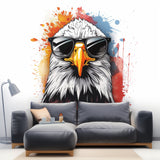 Serious Bald Eagle with Sunglasses Wall Sticker Decals - Cool Bird in Glasses Room Decor - Easy-to-Apply Eagle Wall Art Unique Room Decor