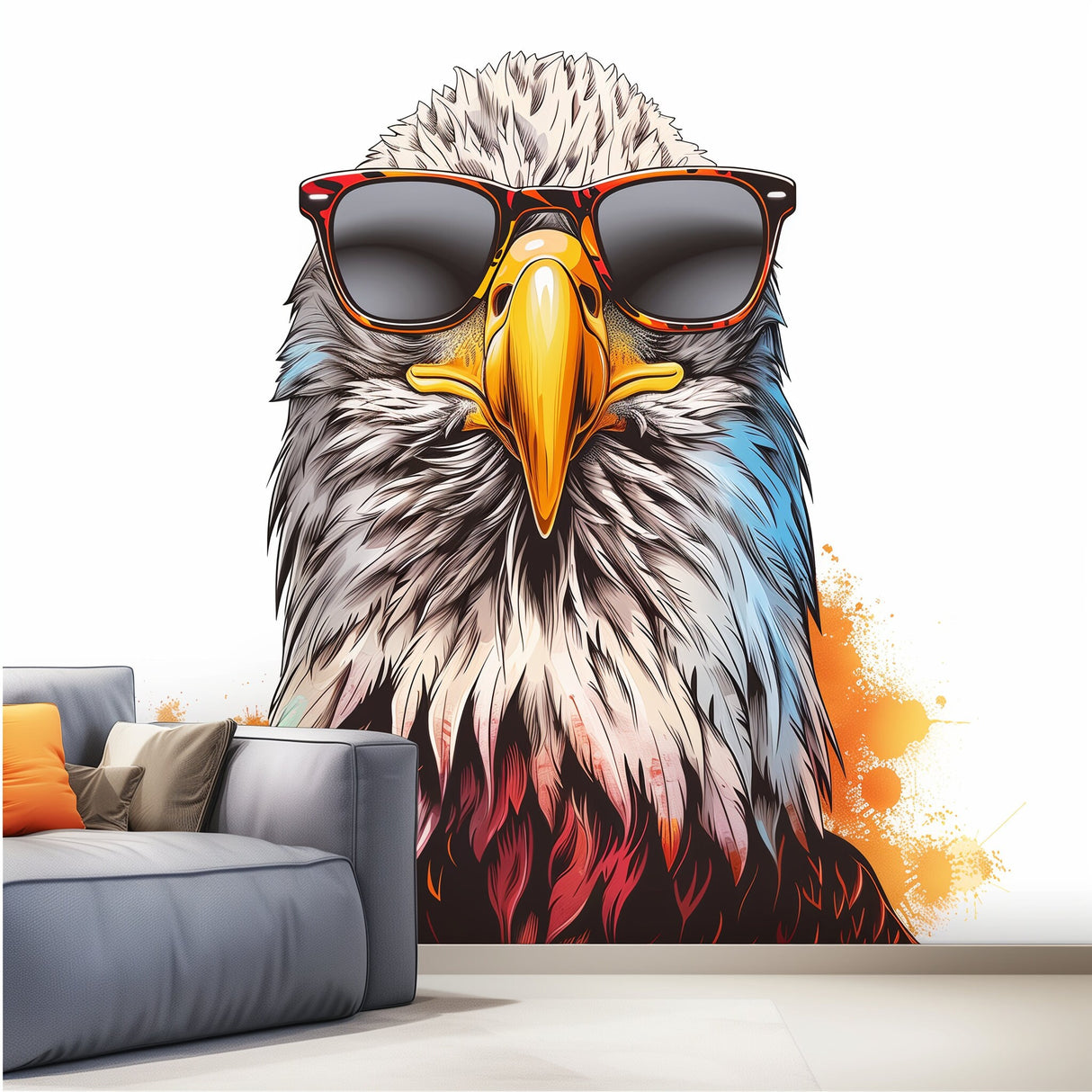 Bald Eagle with Sunglasses Wall Sticker Decal - Cool Bird in Glasses Room Decor - Easy-to-Apply Eagle Wall Art Sticker for Unique Room Decal