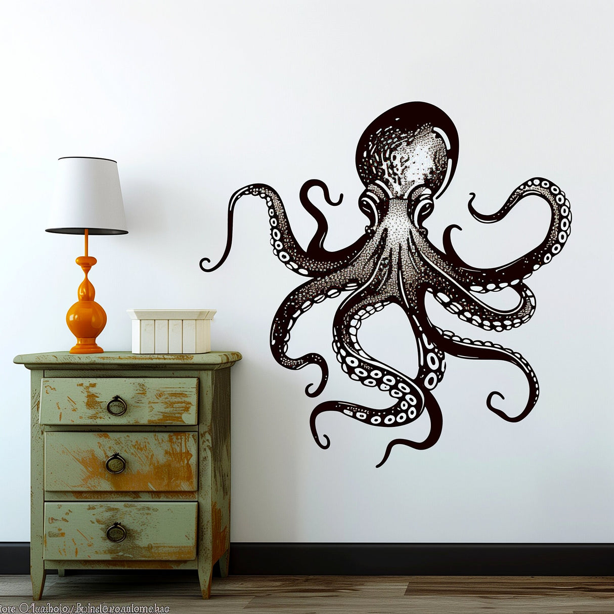 Elegant Octopus Wall Sticker Decals | Detailed Black Nautical Wall Art | Ocean-Themed Living Room Decor | Marine Life Wall Art | Sea Lover - Decords