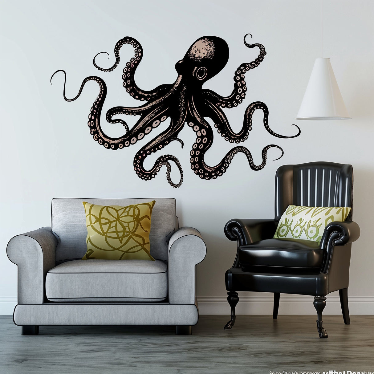 Elegant Octopus Wall Sticker Decals | Detailed Nautical Wall Art | Black Octopus Home Decor | Ocean-Themed Living Room Decals | Marine Life