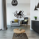 Elegant Octopus Wall Sticker Decals | Detailed Nautical Wall Art | Black Octopus Home Decor | Ocean-Themed Living Room Decals | Marine Life - Decords