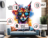 Vibrant Maine Coon Cat Wall Sticker with Sunglasses | Colorful Modern Kitten Art Decal | Artistic Kitty Decor | Unique Cat Lover Gift Idea