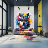 Watercolor Wolf Wall Sticker with Sunglasses - Modern Wolf Art Decal - Vibrant Predator Animal Wall Mural - Room Decor - Living Room Sticker