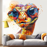 Vibrant Orange Snake with Glasses Wall Decal - Easy-to-Apply & Repositionable Watercolor Snake Sticker - Fun Room Decor Decals for Kids