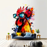 Vibrant Watercolor Chicken Art Sticker Decals - Charming Poultry with Glasses - Easy-to-Apply Repositionable Room Decor for Kids Adults