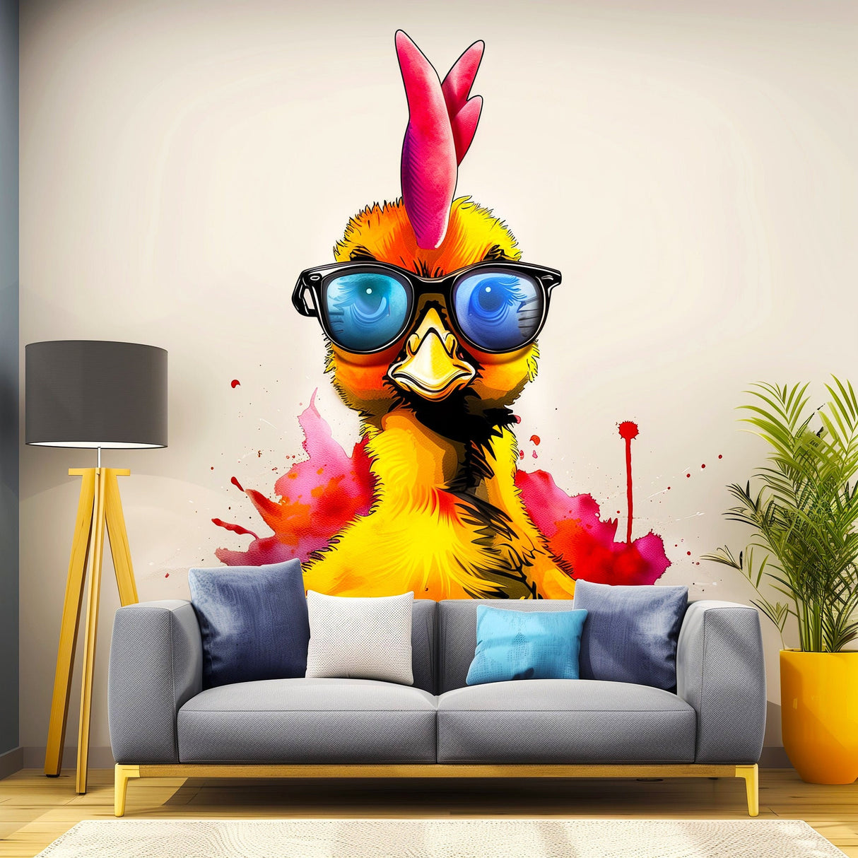 Funny Baby Chicken with Glasses Wall Decal - Vibrant Watercolor Chick Sticker - Easy-to-Apply Repositionable Decals - Kid Room Decor