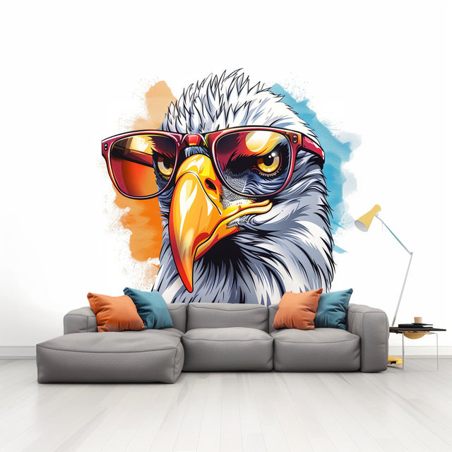 Vibrant Watercolor Bald Eagle with Glasses Wall Decal - Colorful Bird Sticker - Easy-to-Apply Eagle Wall Art - Room Decor Decals for Homes