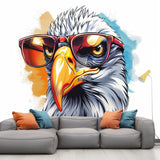 Vibrant Watercolor Bald Eagle with Glasses Wall Decal - Colorful Bird Sticker - Decords