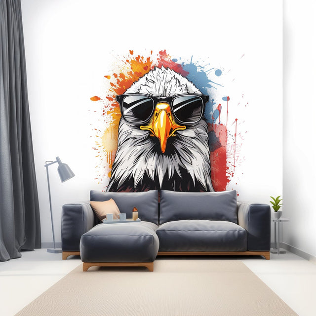 Serious Bald Eagle with Sunglasses Wall Sticker Decals - Cool Bird in Glasses Room Decor - Easy-to-Apply Eagle Wall Art Unique Room Decor