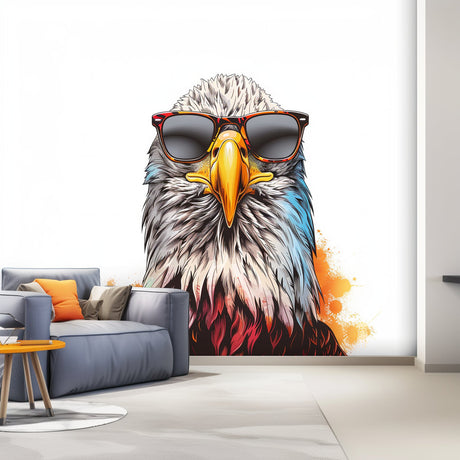 Bald Eagle with Sunglasses Wall Sticker Decal - Cool Bird in Glasses Room Decor - Easy-to-Apply Eagle Wall Art Sticker for Unique Room Decal