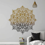 Gold and Black Gradient Mandala Wall Sticker Decals | Yoga Studio Boho Meditation Room Decor | Elegant Vinyl Decal for Home Decoration