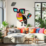 Downy Woodpecker in Glasses Street Art Style Wall Sticker Decals - Unique Room Decor for Bird Lovers - Vibrant and Trendy Home Decoration