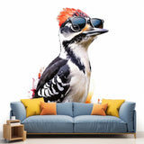 Downy Woodpecker Bird in Glasses Wall Sticker Decals - Unique Room Decor for Nature Lovers - Perfect for Kids Rooms Nurseries, Living Spaces