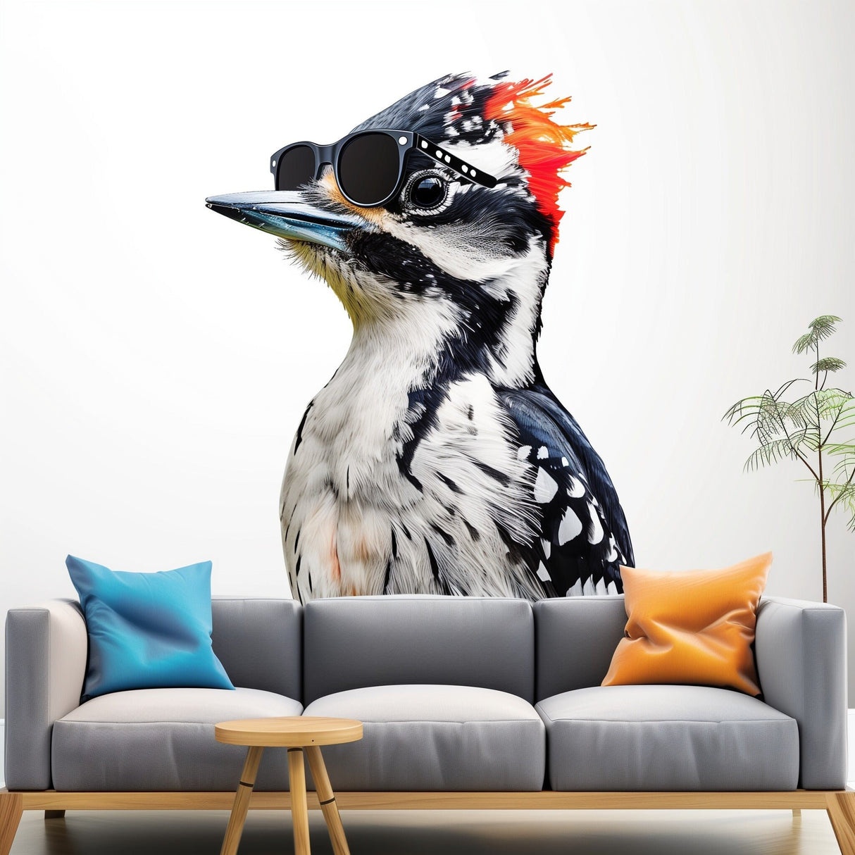 Downy Woodpecker Bird in Glasses Wall Sticker Decals - Unique Room Decor for Nature Lovers - Perfect for Kids Rooms, Nurseries Living Spaces