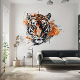 Watercolor Tiger Head Wall Art Sticker Decals - Vibrant Jungle Safari Decor - Wildlife Tiger Face Mural for Living Room, Bedroom, Office