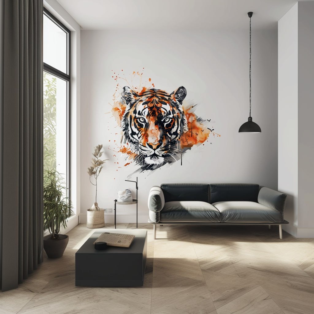 Watercolor Tiger Head Wall Art Sticker Decals - Vibrant Jungle Safari Decor - Decords