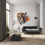 Watercolor Tiger Head Wall Art Sticker Decals - Vibrant Jungle Safari Decor - Wildlife Tiger Face Mural for Living Room, Bedroom, Office