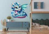 Cute Baby Dragon Wall Decal - Colorful Fantasy Creature Sticker - Kids Room Decor - Magical Nursery Art - Playful Dragon Mural