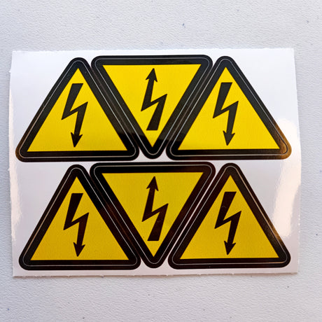 High Voltage Electrical Shock Hazard Stickers - Pack of 6 Yellow Triangle Warning Vinyl Decals for Safety Compliance