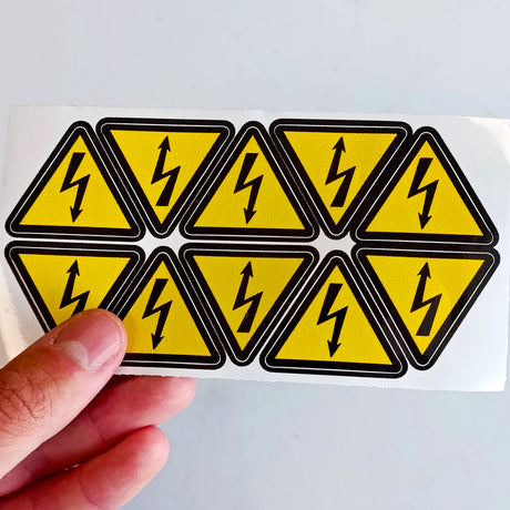 High Voltage Electrical Shock Hazard Stickers - Pack of 10 Yellow Triangle Warning Vinyl Decals - Decords