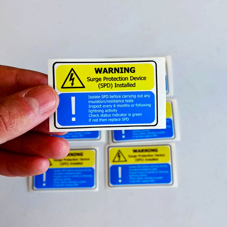 Surge Protection Device (SPD) Warning Label | Electrical Safety Decal | Yellow and Blue SPD Instruction Sticker Electrician Safety Supplies